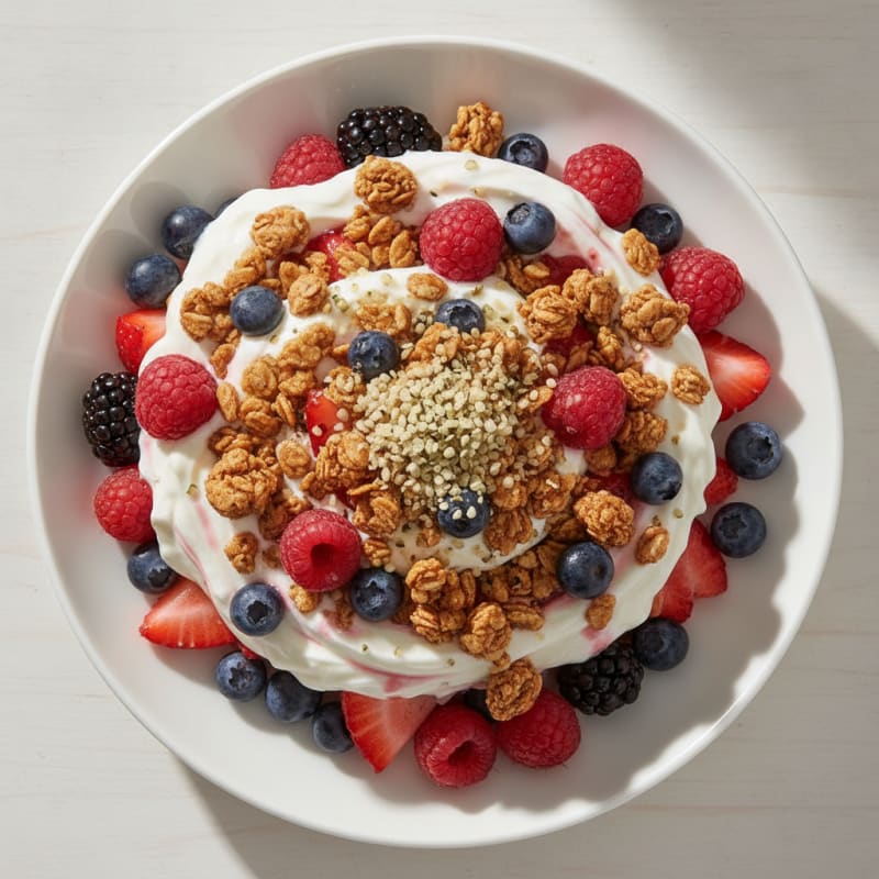 Greek Yogurt Parfait with Mixed Berries and Protein Granola