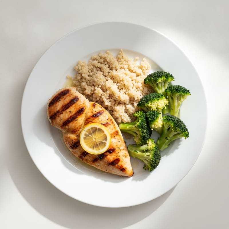 Grilled Chicken Breast with Quinoa and Steamed Broccoli