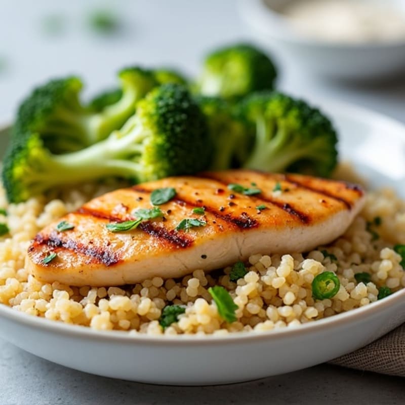Grilled Chicken Breast with Quinoa and Roasted Broccoli