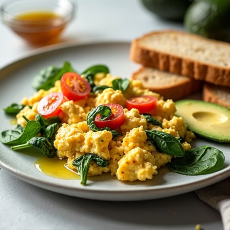Chicken Egg White Scramble with Spinach and Cottage Cheese