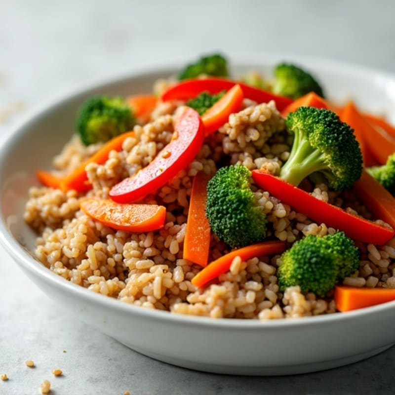 Savory Ground Turkey and Vegetable Stir-Fry with Fluffy Brown Rice