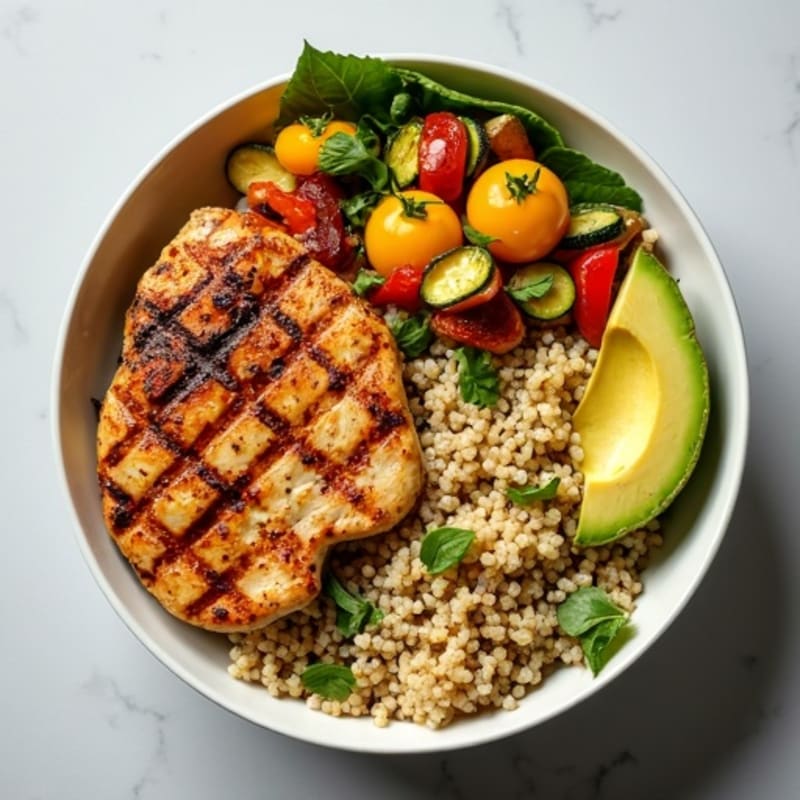 Grilled Chicken and Quinoa Power Bowl with Roasted Vegetables