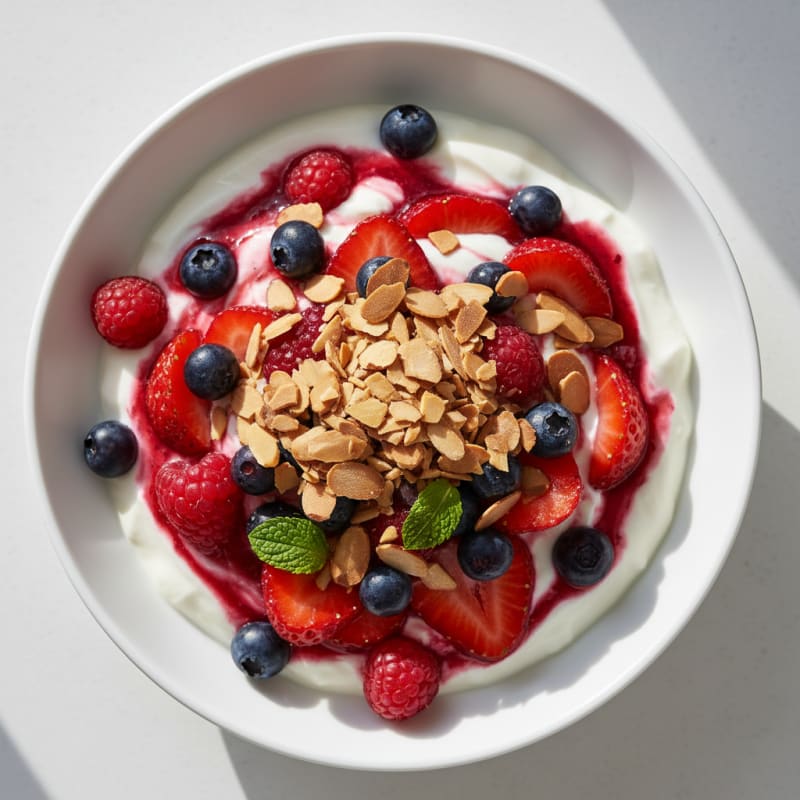 Greek Yogurt Protein Parfait with Mixed Berries and Almonds
