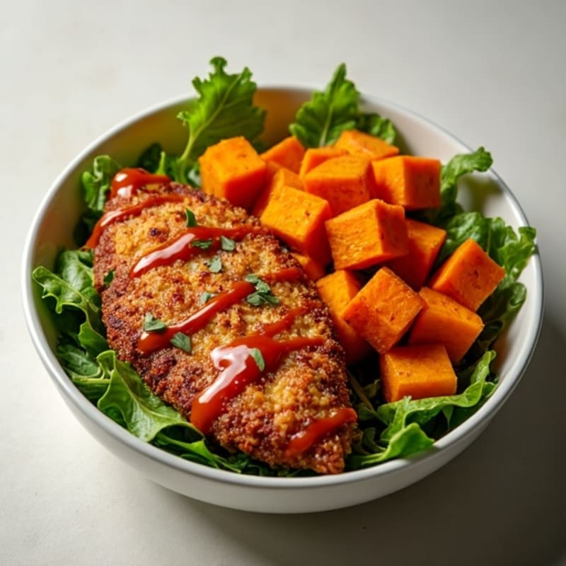 Crispy Buffalo Chicken Bowl with Roasted Sweet Potatoes