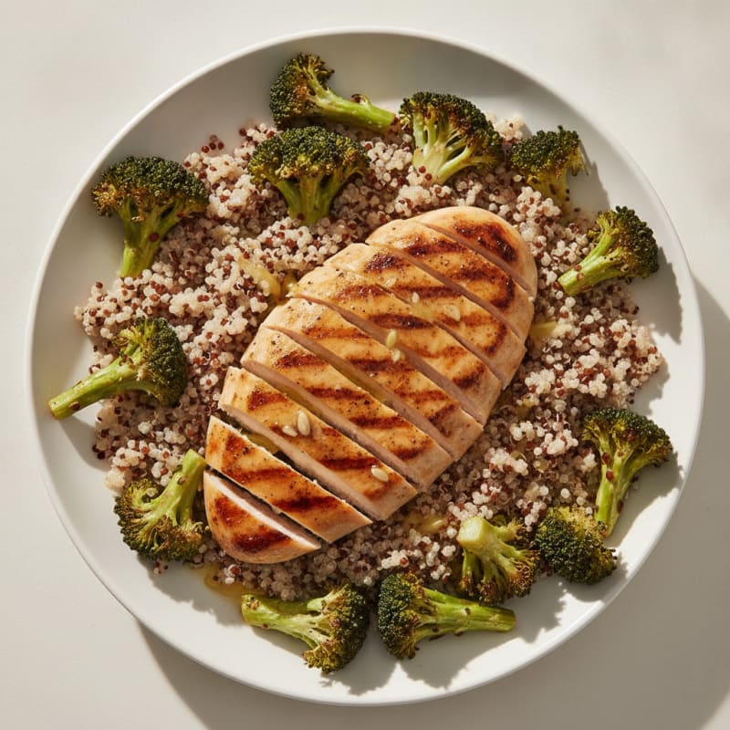 Grilled Chicken Breast with Roasted Broccoli and Quinoa