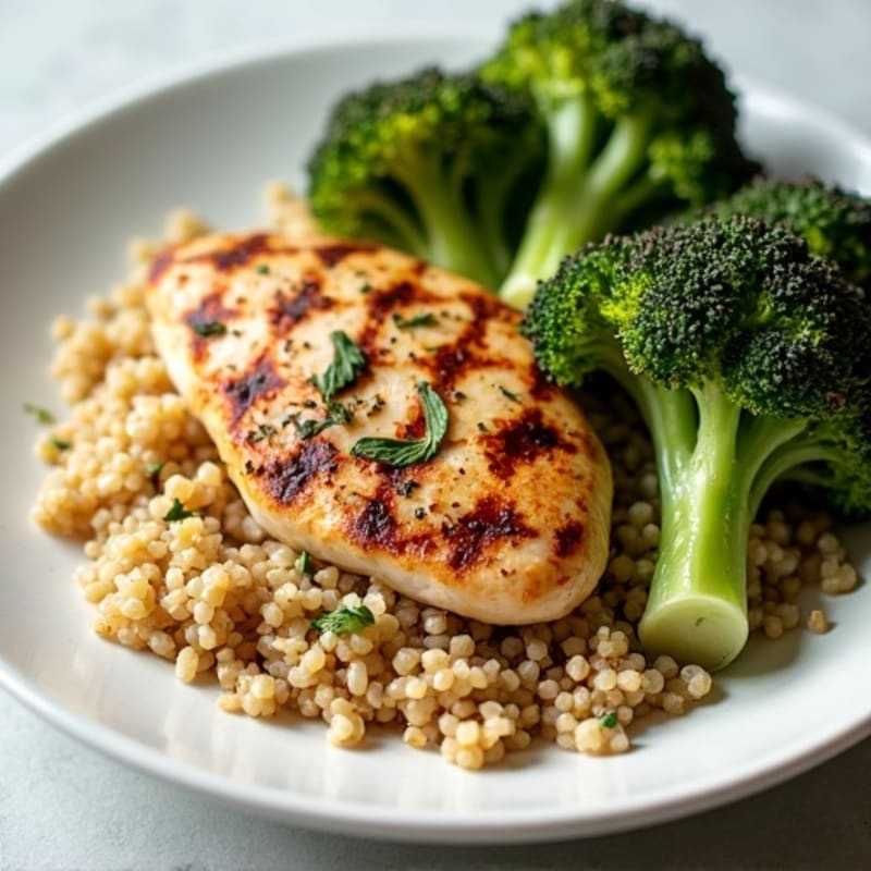 Grilled Chicken Breast with Quinoa and Roasted Broccoli