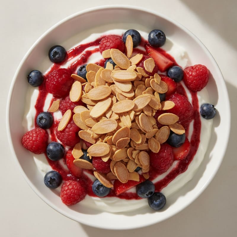 Greek Yogurt Protein Parfait with Mixed Berries and Almonds