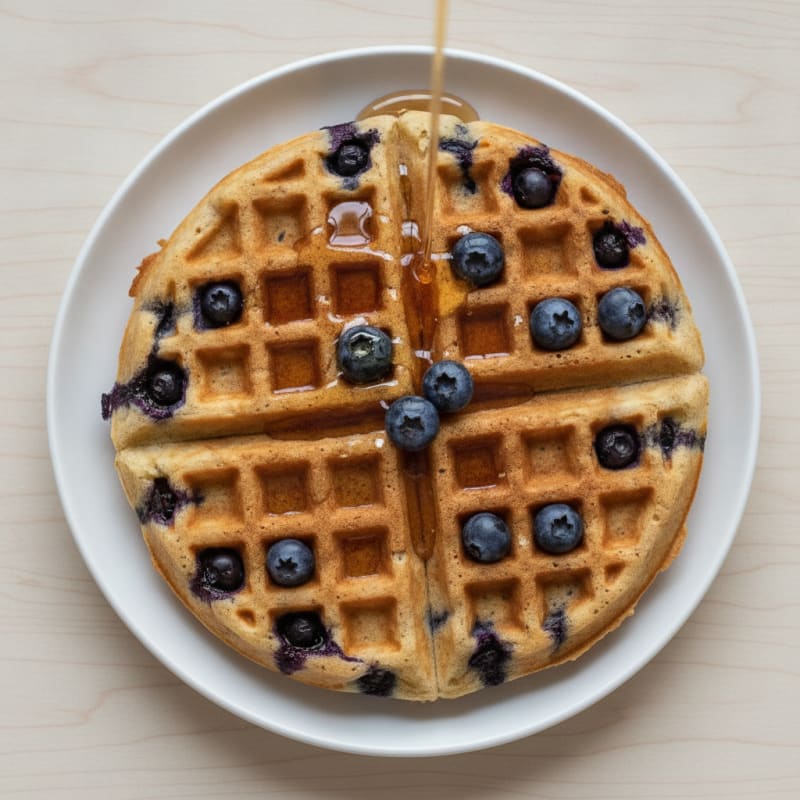 Blueberry Protein Waffles with Maple Syrup