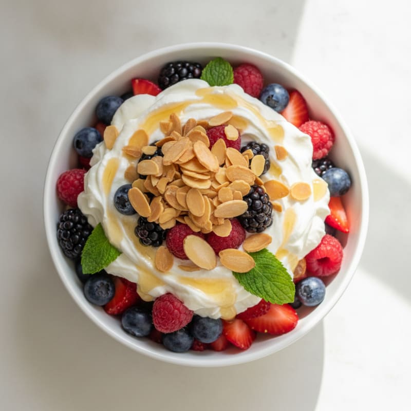 Creamy Greek Yogurt Parfait with Mixed Berries and Almonds