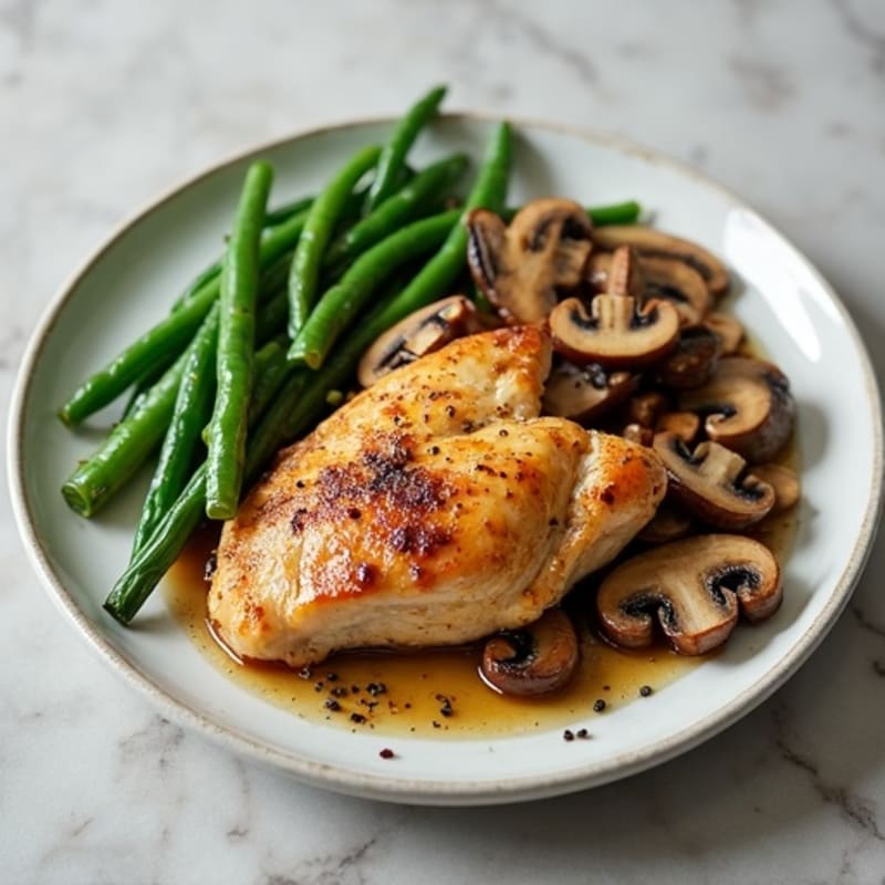 Roasted Chicken with Garlic Butter Mushrooms and Fresh Green Beans