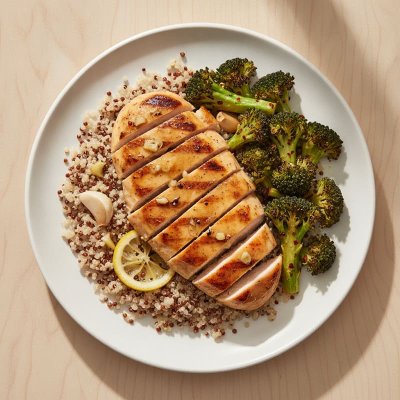 Grilled Chicken Breast with Quinoa and Roasted Broccoli
