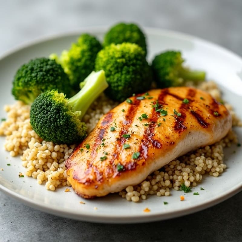 Grilled Chicken Breast with Roasted Broccoli and Quinoa