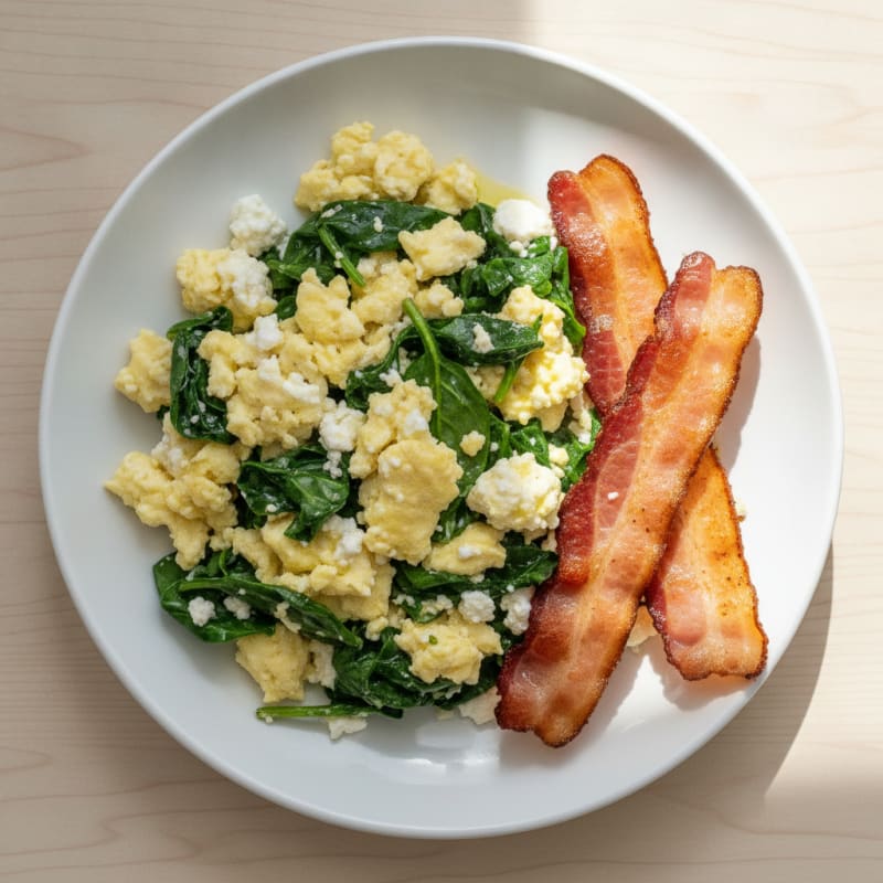Cottage Cheese Scramble with Spinach and Turkey Bacon