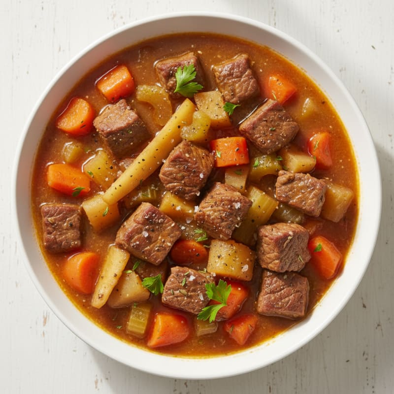 Tender Braised Beef Stew with Root Vegetables