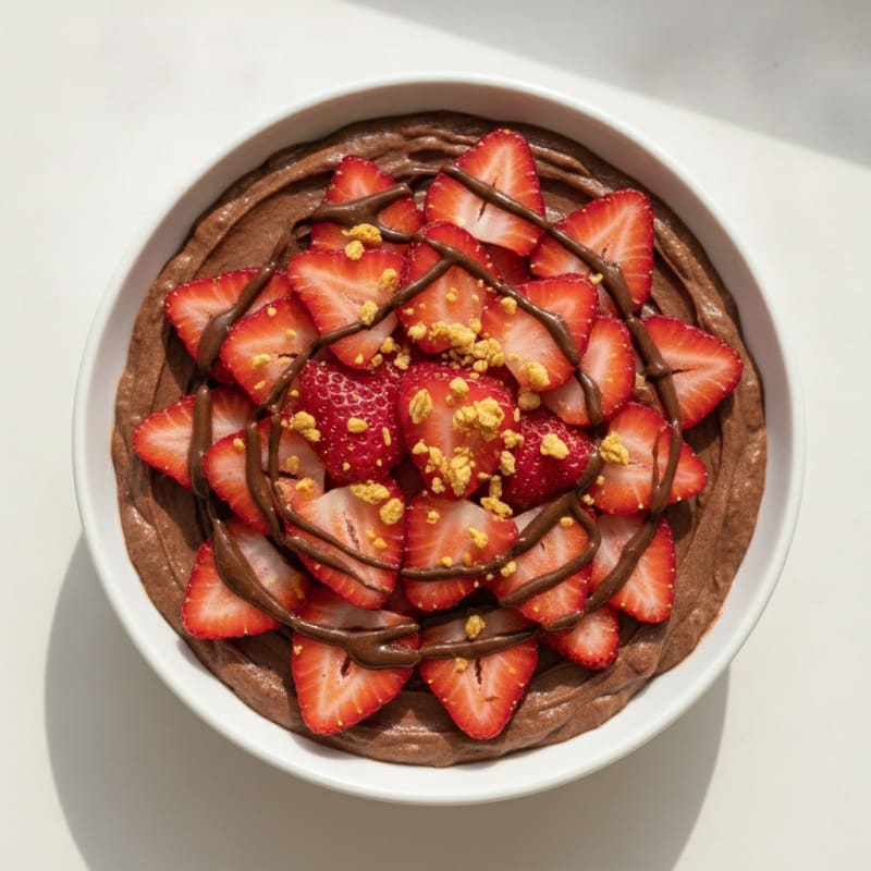 Chocolate Protein Pudding with Strawberry Slices
