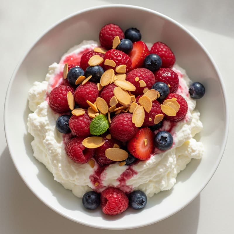Greek Yogurt Protein Parfait with Mixed Berries and Almonds