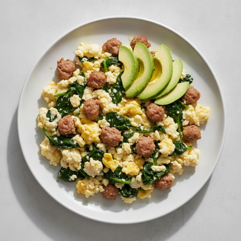 Egg White Scramble with Spinach and Turkey Sausage