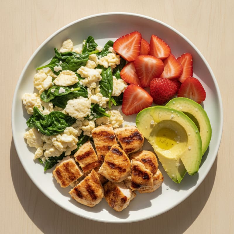 Egg White and Spinach Scramble with Grilled Chicken