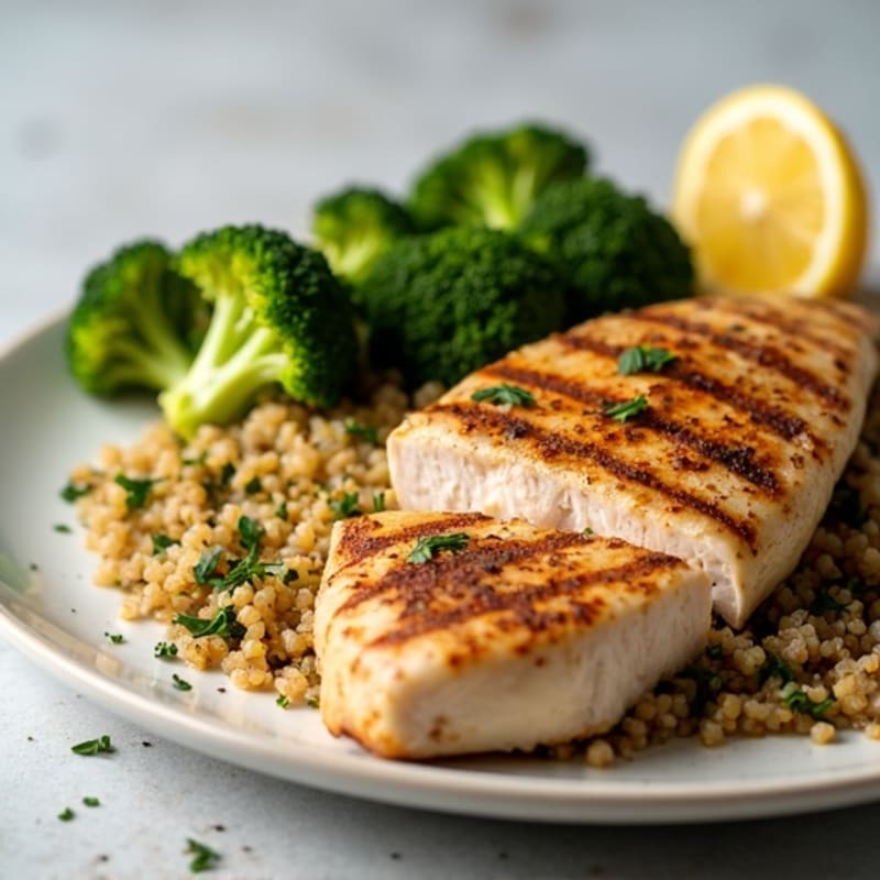 Grilled Chicken Breast with Quinoa and Roasted Broccoli