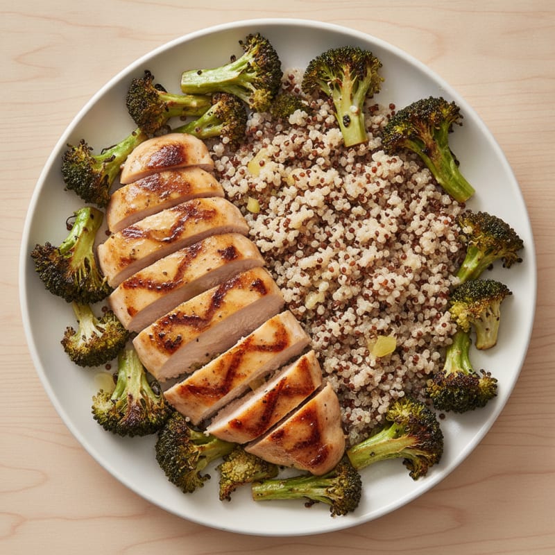 Grilled Chicken Breast with Quinoa and Roasted Broccoli