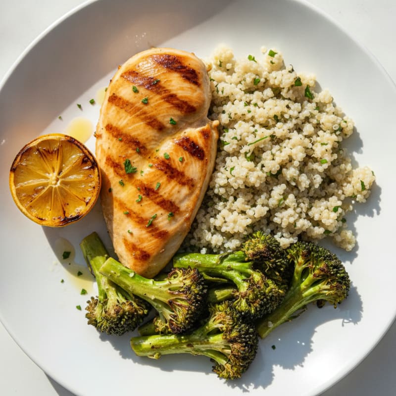 Grilled Chicken Breast with Quinoa and Roasted Broccoli