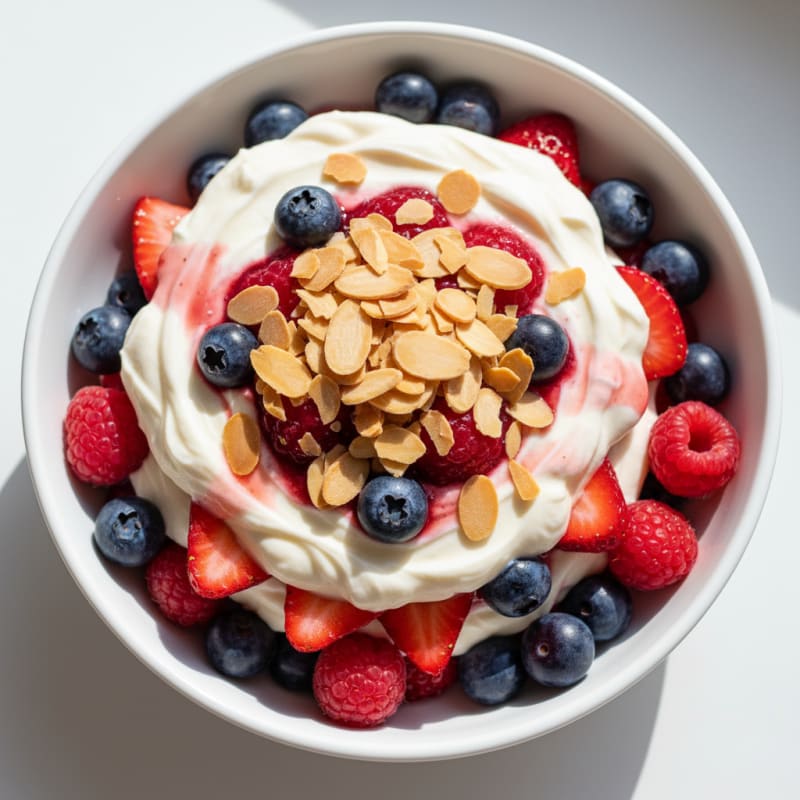 Greek Yogurt Protein Parfait with Mixed Berries and Almonds