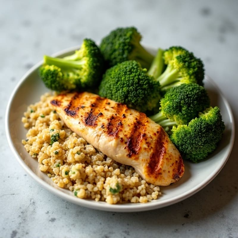 Grilled Chicken Breast with Quinoa and Roasted Broccoli