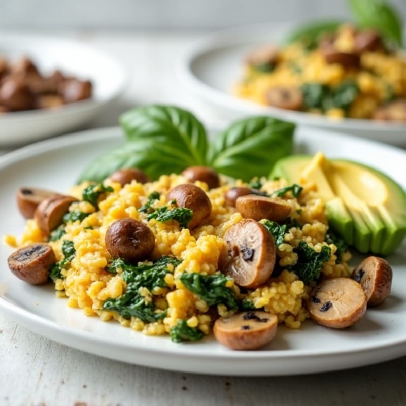 Egg White and Turkey Spinach Scramble with Sautéed Mushrooms