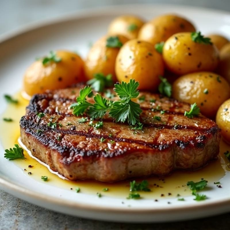 Herb-Garlic Butter Seared Steak with Roasted Baby Potatoes