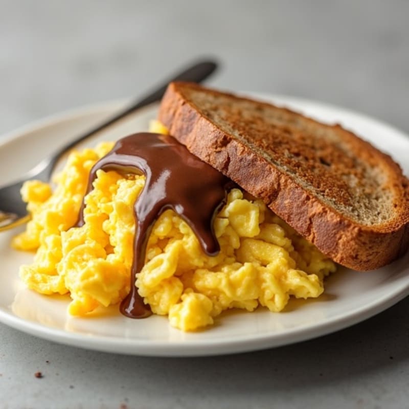 Fluffy Scrambled Eggs with Whole Grain Toast and Chocolate Almond Butter