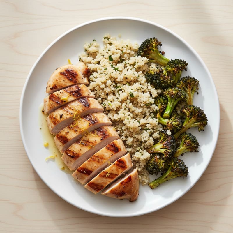 Grilled Chicken Breast with Quinoa and Roasted Broccoli