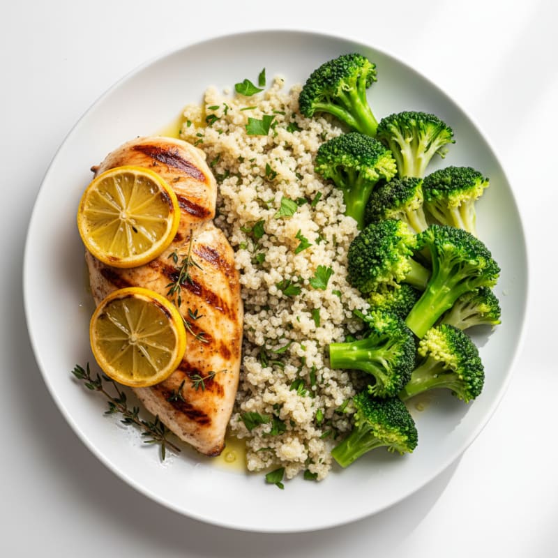 Grilled Chicken Breast with Quinoa and Steamed Broccoli