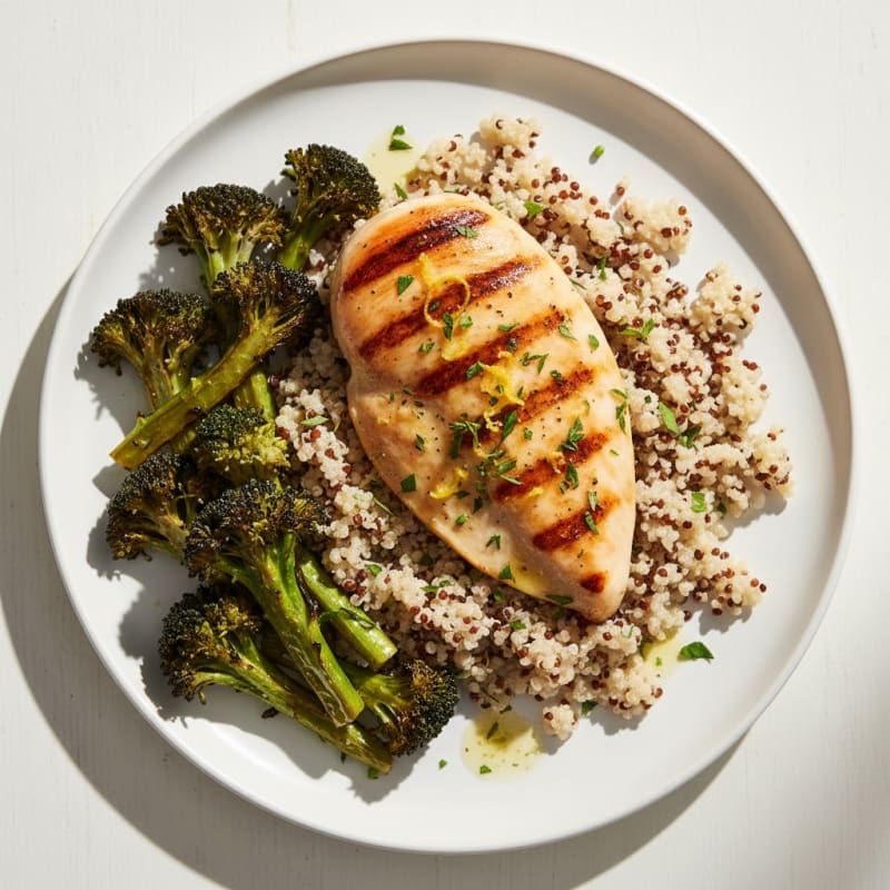 Grilled Chicken Breast with Quinoa and Roasted Broccoli