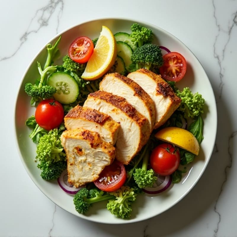 Roasted Chicken and Crunchy Greens Salad with Zesty Lemon Vinaigrette
