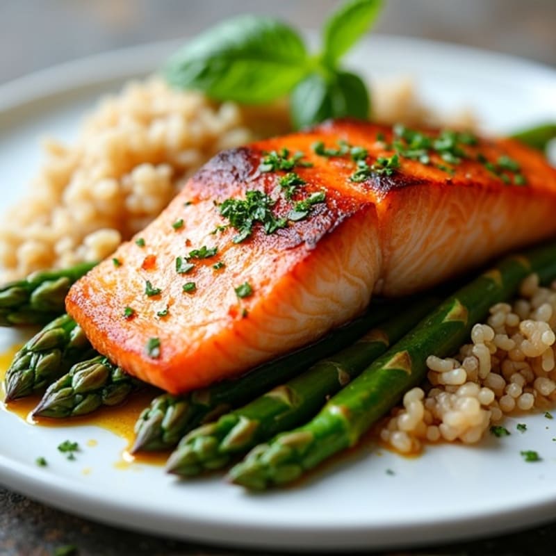 Seared Salmon with Steamed Asparagus and Brown Rice