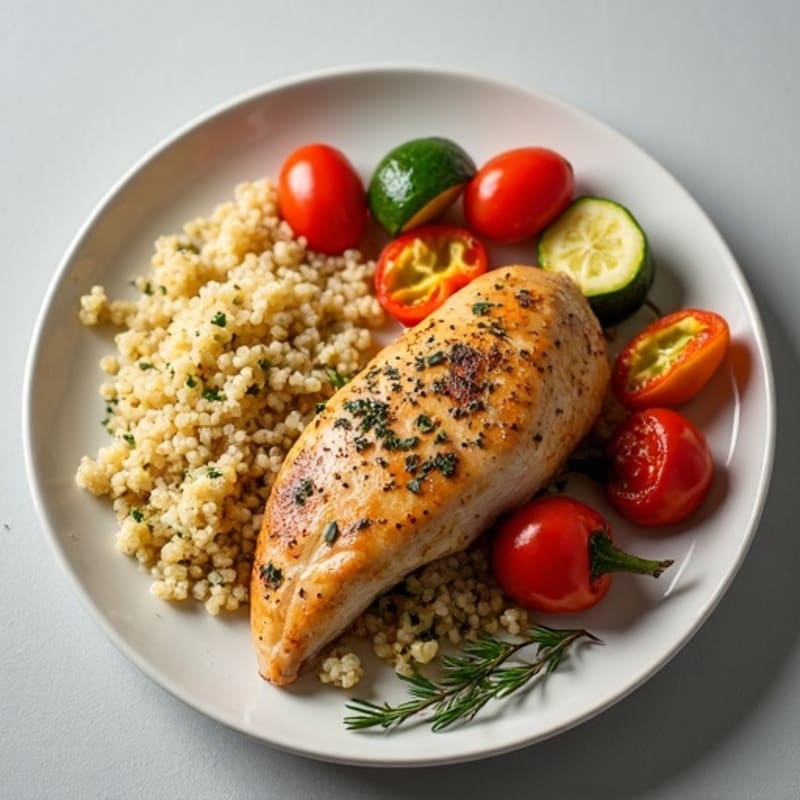 Herb-Roasted Chicken with Fluffy Quinoa and Roasted Vegetables