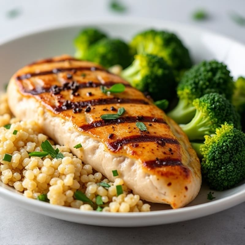 Grilled Chicken Breast with Quinoa and Roasted Broccoli