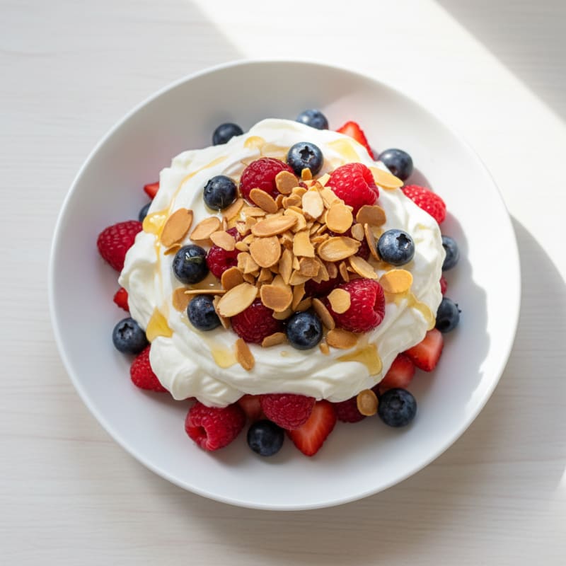 Greek Yogurt Protein Parfait with Mixed Berries and Almonds