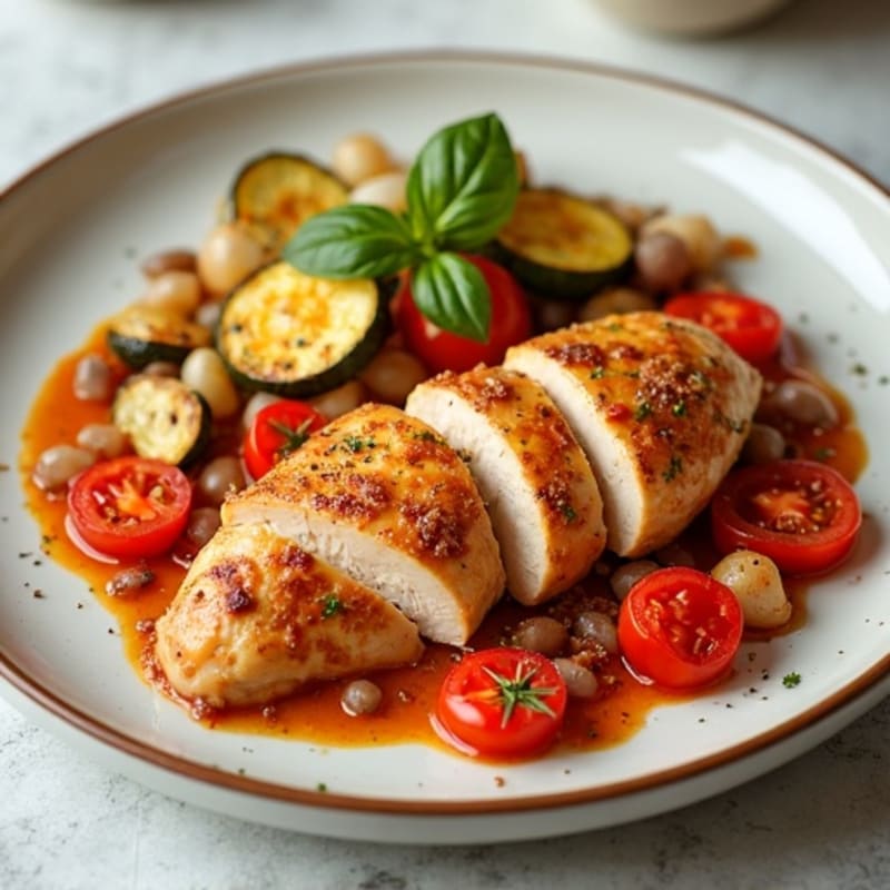 Creamy Spiced Tomato Chicken with Roasted Vegetables