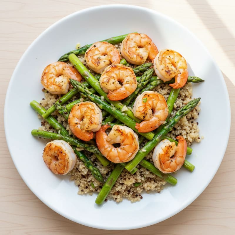 Grilled Shrimp with Lemon-Garlic Asparagus and Quinoa