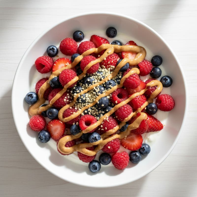 Greek Yogurt Bowl with Mixed Berries and Almond Butter