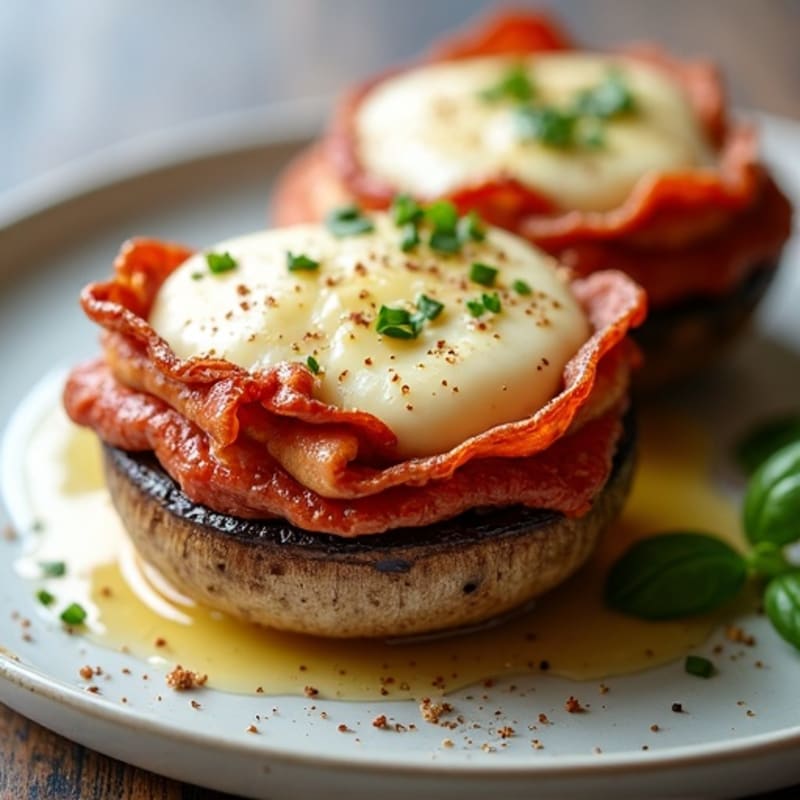 Portobello Mushrooms Stuffed with Turkey Pepperoni and Melty Mozzarella
