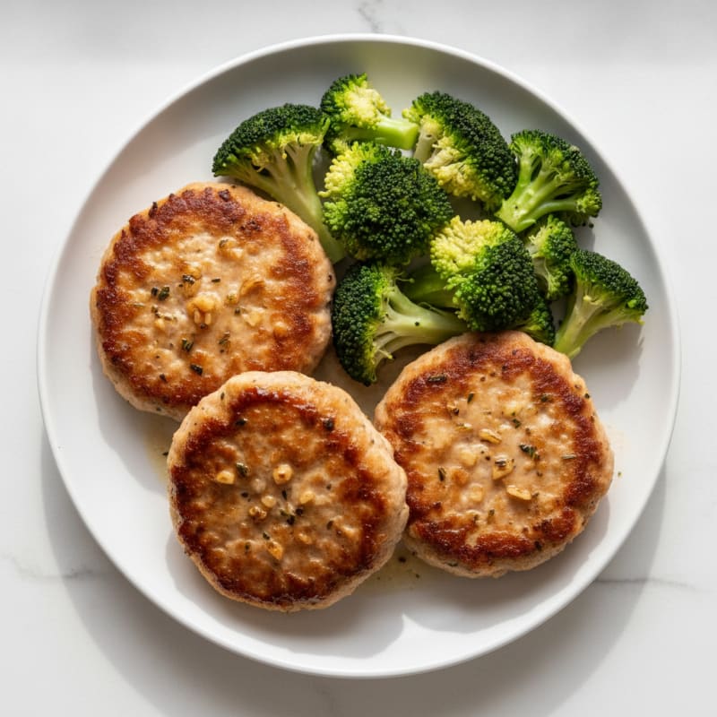 Seared Turkey Patties with Steamed Broccoli