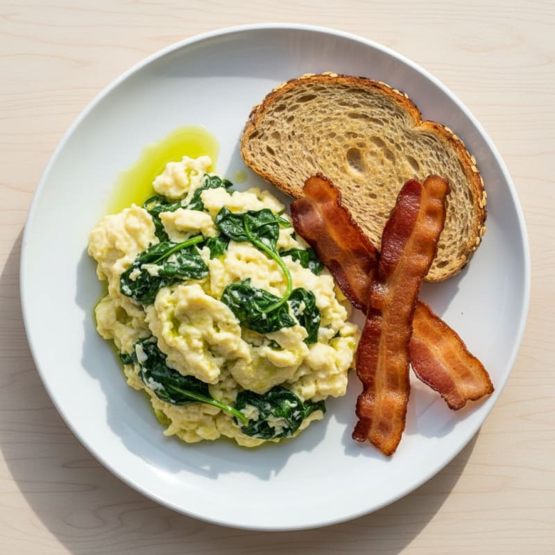 Egg White and Spinach Scramble with Turkey Bacon
