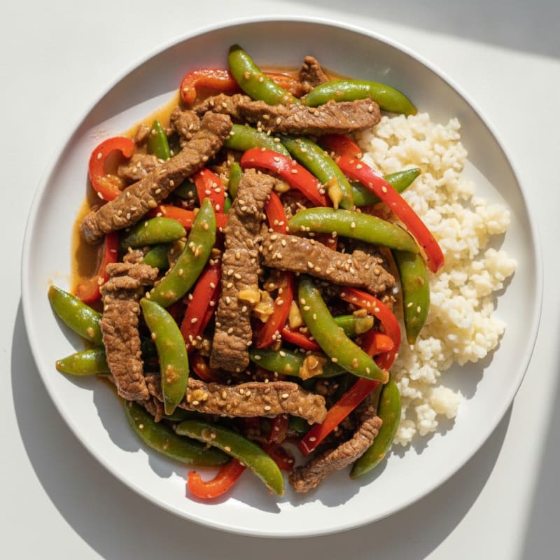 Lean Beef Stir Fry with Bell Peppers and Snap Peas