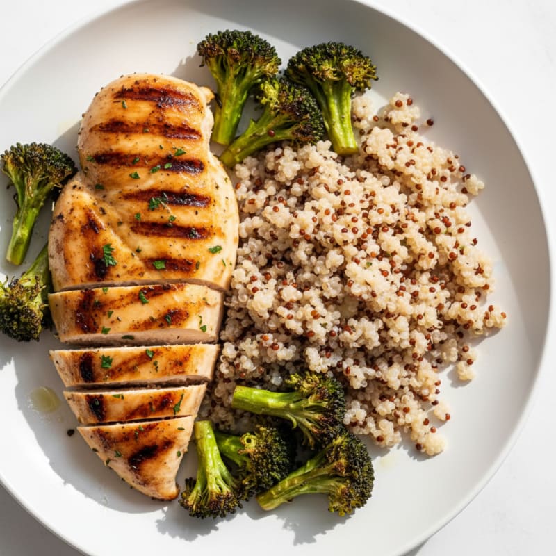 Grilled Chicken Breast with Quinoa and Roasted Broccoli