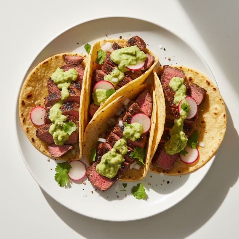Carne Asada Tacos with Avocado Salsa