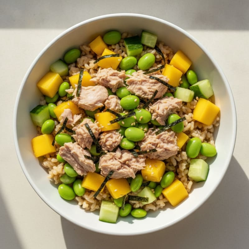 Tuna Sushi Bowl with Brown Rice and Edamame