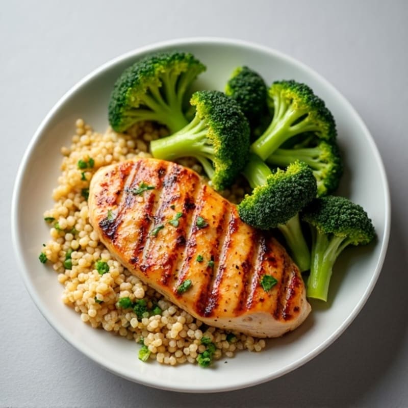 Grilled Chicken Breast with Quinoa and Roasted Broccoli