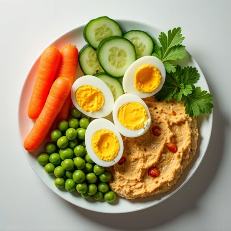 Fresh Veggie and Hummus Snack Plate with Hard-Boiled Eggs